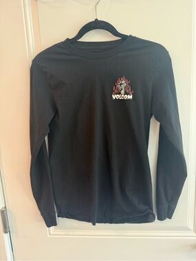 Volcom Black Long Sleeve Tee with Flame Logo